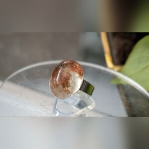 Garden Quartz Lodolite Crystal Gemstone Adjustable Stainless Steel Ring Jewelry